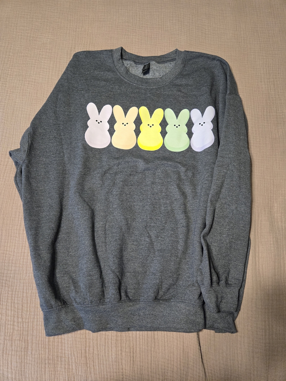Gray Crewneck Hoodie with Pastel Bunny Graphic